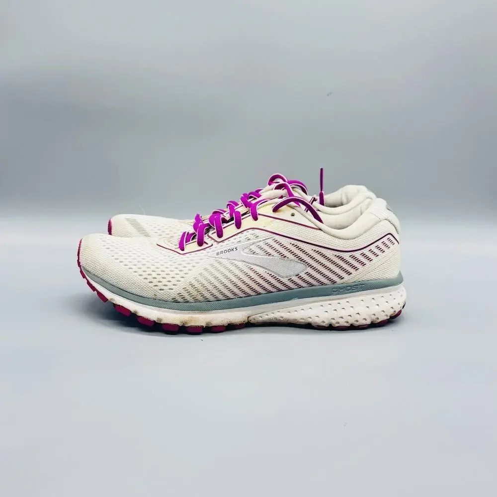 Brooks Shoes Womens 9.5 White Mesh Ghost 12 Running Athletic Sneakers Comfort